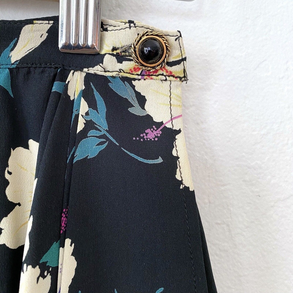 Vintage 70's Emanuel Ungaro Silk Skirt Black White Green Floral Pleated Small - Picture 6 of 6